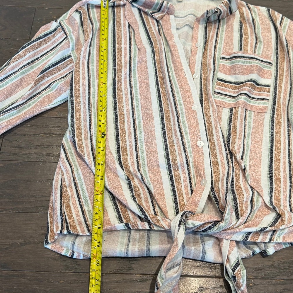 Eden & Olivia Womens Medium Striped Tie Front Button Down Shirt Terracotta Sage - Picture 4 of 4